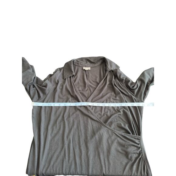 J. Jill Black Dress Collared Office Stretch Long Sleeve Faux Wrap Work Large - Picture 8 of 10